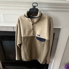 Patagonia Beige Fleece Pullover Sweater Men's Long Sleeve Navy Pocket