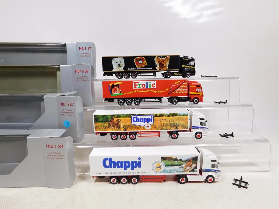 Herpa Exclusiv 1:87 H0 4X Sattelzug MB Chappi Cesar Frolic SG/MINT+BOX #EI55-1 - Immagine 2 di 4