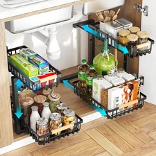 Under Sink Organizer, 2 Tier Under Sink Organizers and Storage, Metal Slide o...