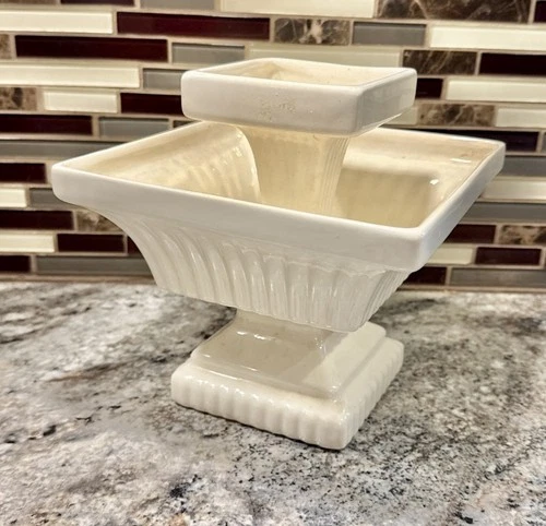 Rare Vtg Off White Haeger Pottery Double Pedestal Planter Beautiful HTF