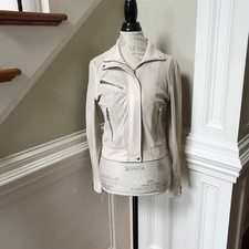 BlankNYC Imelda Vegan Leather Moto Jacket Womens XS Cream Perforated Anthro