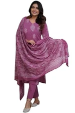 GoSriKi Women's Rayon Viscose Straight Printed Kurta with Pant & Dupatta
