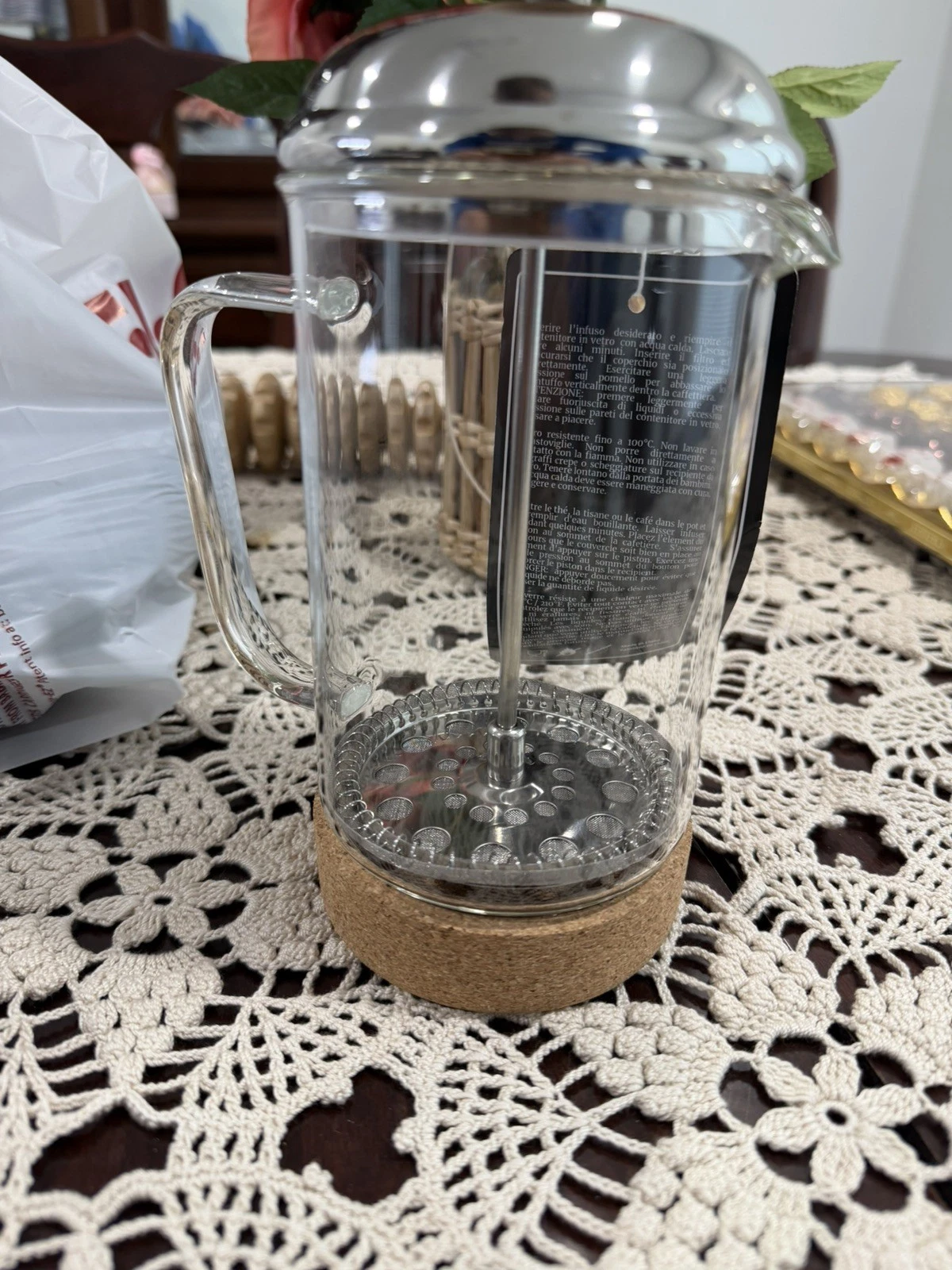 Brandani French Press Coffee Maker Glass & Silver Stainless 20oz 6 cup rare new