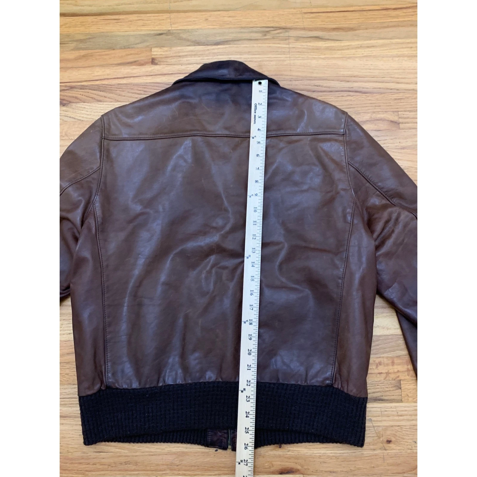 Overland Sheepskin Co. Men's Leather Bomber Flight Jacket Brown Size 42 image 7