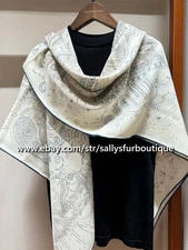 Sallys 70% Cashmere & 30% Silk Wrap Scarf Horse Print Double Face Shawl 53"