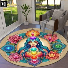 Bohemian Style Colorful for Lotus Goddess Pattern Mat, Machine Washable Non-Sli