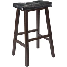 Winsome Mona Cushion Saddle Seat Bar Stool, Black and Walnut