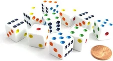 Koplow Games Set of 10 Six Sided D6 16Mm Standard Dice White with Multi-Color Pi