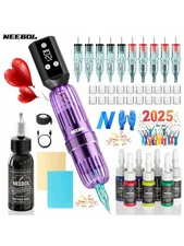 NEEBOL Wireless Tattoo Pen Kit, Rotary Machine Tattoo Gun - Purple