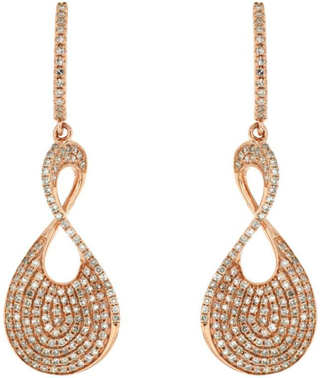 ORECCHINI PENDENTI ESTATE 1CT DIAMANTE ORO ROSA 14KT 3D MULTI FILA INFINITY LOVE