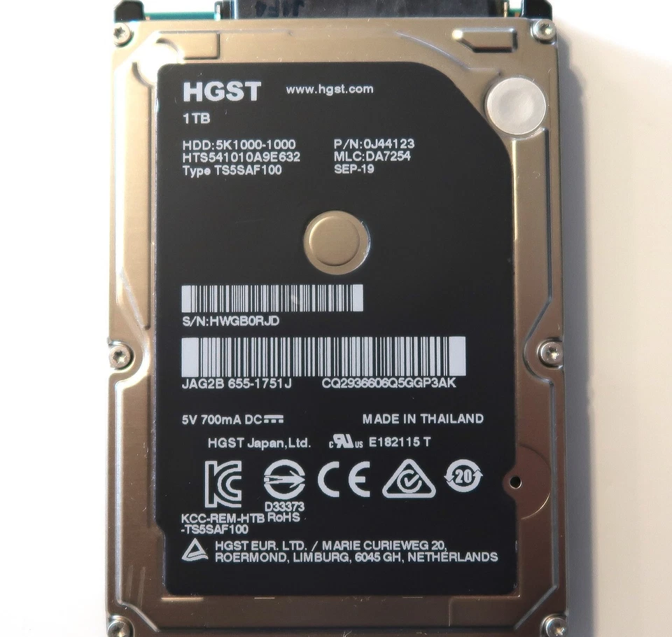 Hitachi HTS541010A9E632 PN:0J44123 MLC:DA7254 Thailand 1.0TB 2.5" Sata HDD 2019 - Image 4 of 4