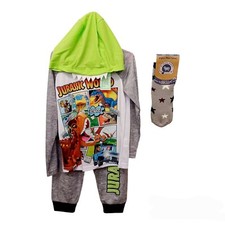 Lego Jurassic World Hooded Dinosaur Pajama Set-4/5 w/Sherpa Lined Slipper Socks