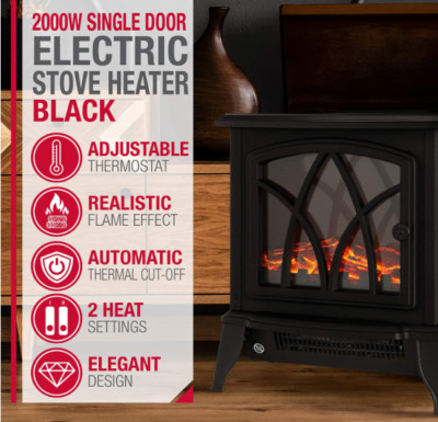 2000W Black Electric Fireplace Stove Heater Small Flame Effect A Used | eBay