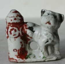 Dog Figurine Peeing Hiking Leg On Red Fire Hydrant Miniature Hand Painted Japan