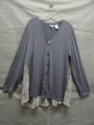 LOGO Lori Goldstein Shirt Womens XL Gray Tunic Top Ladies Flowy Stretch Casual