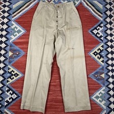 Vtg 1940s Military Pants Mens 28x31 Brown US Army Khaki Button Fly Trousers WW2