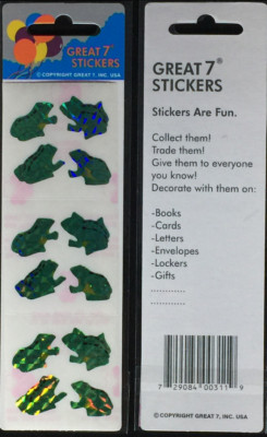 12 packages of Prismatic Frog Stickers, ''Great 7'' Sticker Designs, PPZ3101
