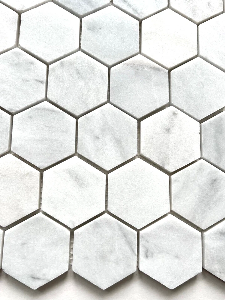 Carrara White 2" Hexagon Honed Marble Mosaic Wall Floor Tile Backsplash Bath - Image 4 of 4