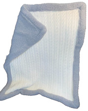 H1 WOW LN CIRCO White Cable Knit Sweater Plush Gray Sherpa Baby Crib Blanket