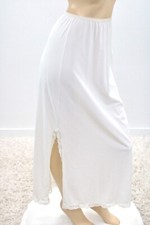 Vintage Maxi Half Slip S M Nylon Creamy White Slit Lace Trim Satin Pillow Tab