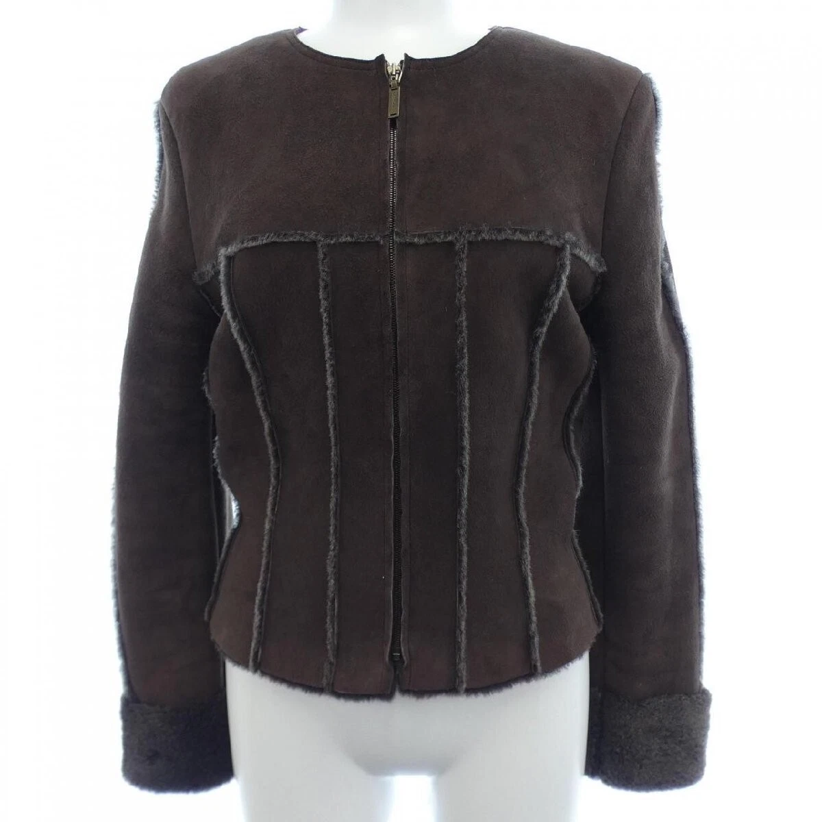 Giacca CHANEL Mouton pelle di pecora marrone vintage taglia 38