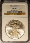 Key Date 1996 $1 Silver American Eagle MS 69 NGC # 3546037-321 + Bonus
