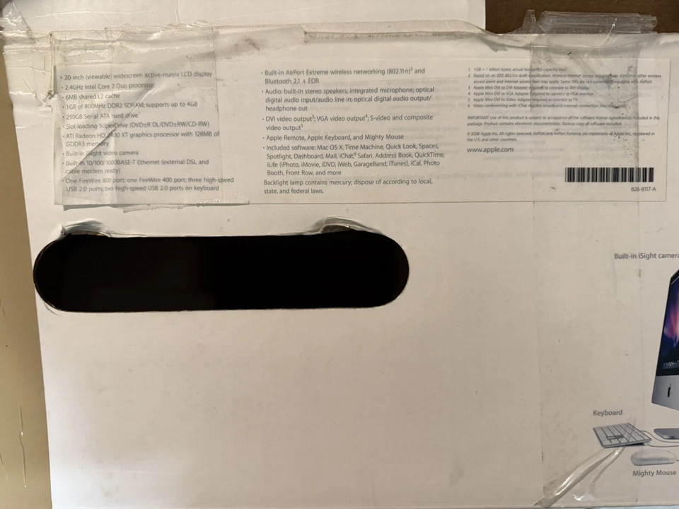 TESTED Apple iMac 20" A1224 Mid 2008 Core2Duo 2.4Ghz 1GB RAM 250GB Sd/Ap/Bt - Image 4 of 4