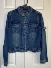 Parallel Jean Jacket Cropped Medium Wash Blue Denim Women's Pockets Sz Med
