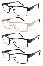 Man Full Metal Frame Clear Lens Reading Vision Glasses Spring Temple - RE43