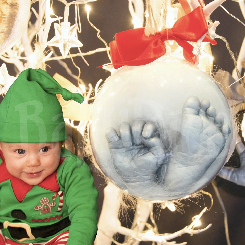Baby's First Christmas Bauble Hand Foot Casting Kit Personalised Tree Decoration - Image 2 of 4