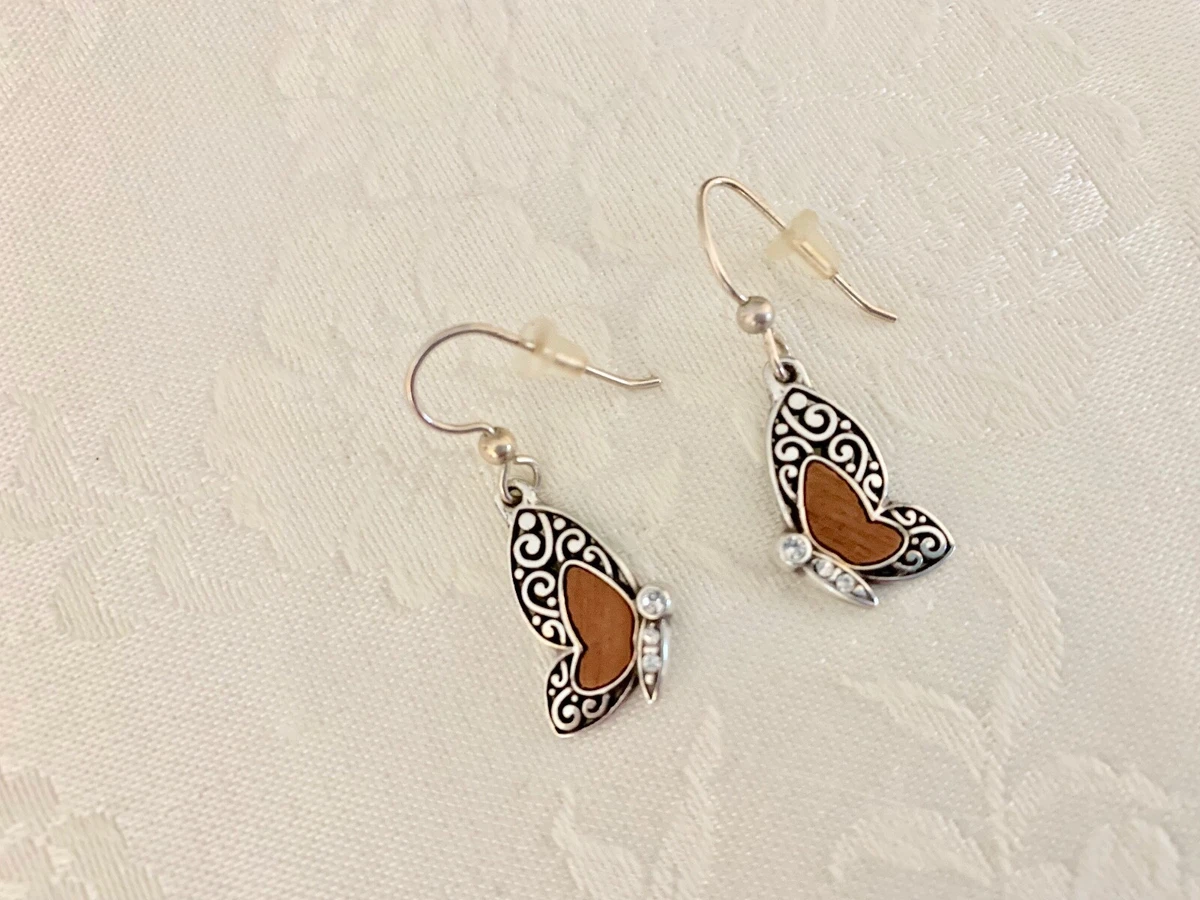Brighton Butterfly Earrings Brown Wood Crystals New eBay