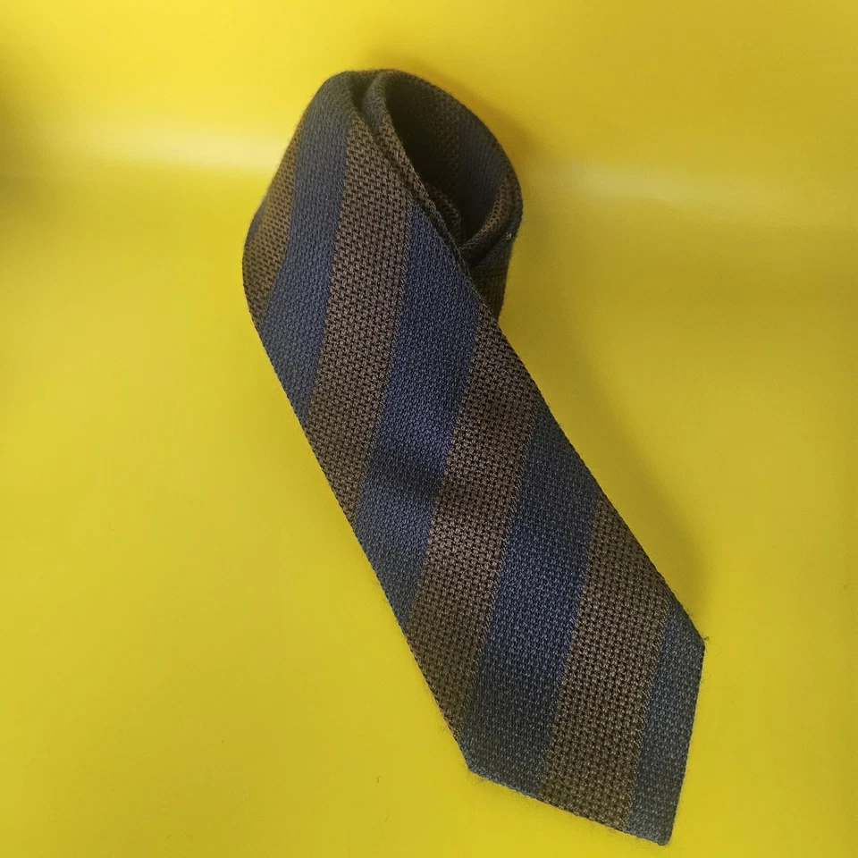 Corbata Egara Marrón Azul Marino Marrón Tejido Rayas 75% Lana 25% Seda  Foto 2 de 4