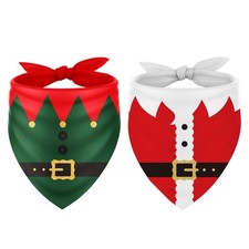 2 PCS Christmas Dog Bandana Classic Santa Elf Suit Triangle Scarf Red Green