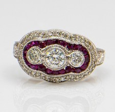 Art Deco Style 14K White Gold Ruby Diamond Ring
