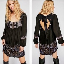 Free People Rhiamonemb Medium Embroidered Long Sleeve Boho Bohemian Festival
