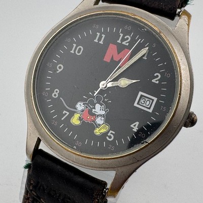 Disney Time Works M Mickey Quartz Watch Men Silver Date Analog New Battery