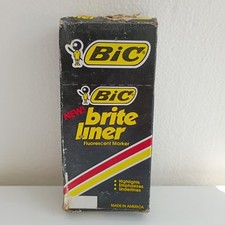 VTG NOS Box Of Bic Brite Liner Yellow Highlighters 1 Dozen Made In USA TESTED