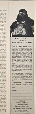 1976 RARE PRINT AD - JORDAN'S ART STUDIO K W MAN FAT TEX SHIRT AD BALTIMORE , MD