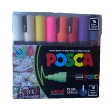 Posca Acrylic Paint Marker Set, Water-based, 16 Color, PC-5M Medium Point NEW!