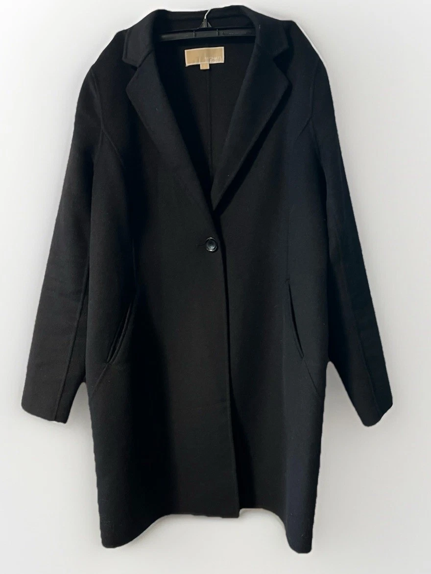Cappotto donna Michael Kors nero lana manica lunga colletto bottoni davanti taglia large
