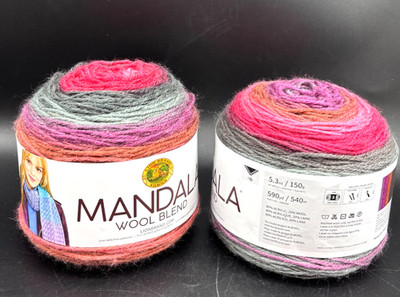 2 pk Lion Brand Mandala Wool Blend Yarn Aphrodite #3 590 yd 5.3 oz New