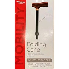 Equate Folding Cane for All Occasions, Height Adjustable, Black, 300 lb Capacity