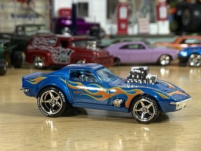 Hot Wheels GAS MONKEY GARAGE Blue  Flames  68 CORVETTE Custom Wheel Swap Loose