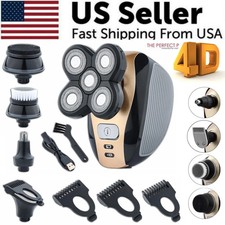 5in1 Rechargeable Electric Shaver 4D Rotary Bald Head Razor Beard Trimmer Kit