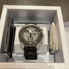 Omega Speedmaster MoonSwatch Chronograph Rubber Strap Tachymeter Silver Black
