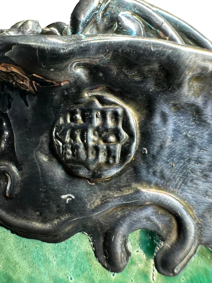 Par de cuencos de vidrio artístico verde montados en plata de ley con flores Foto 4 de 4