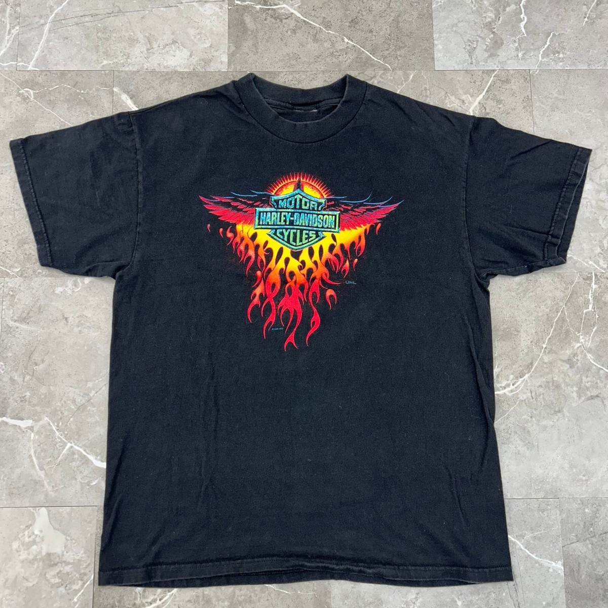 90s Vintage Harley Davidson Graphic Tee Mens Large Eagle Flames 