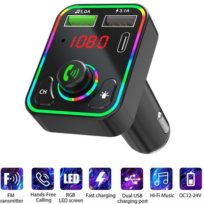 12-24V 2-USB Car Charger Bluetooth 5.0 FM Transmitter Radio MP3 Player Hand-Free