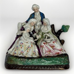 Antique Continental Porcelain Figural Inkstand Desk Set Victorian w/ Ink Inserts