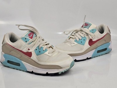 Nike Air Max 90 Women's White / Beige / Blue / Red Mesh Sneakers US Size 6